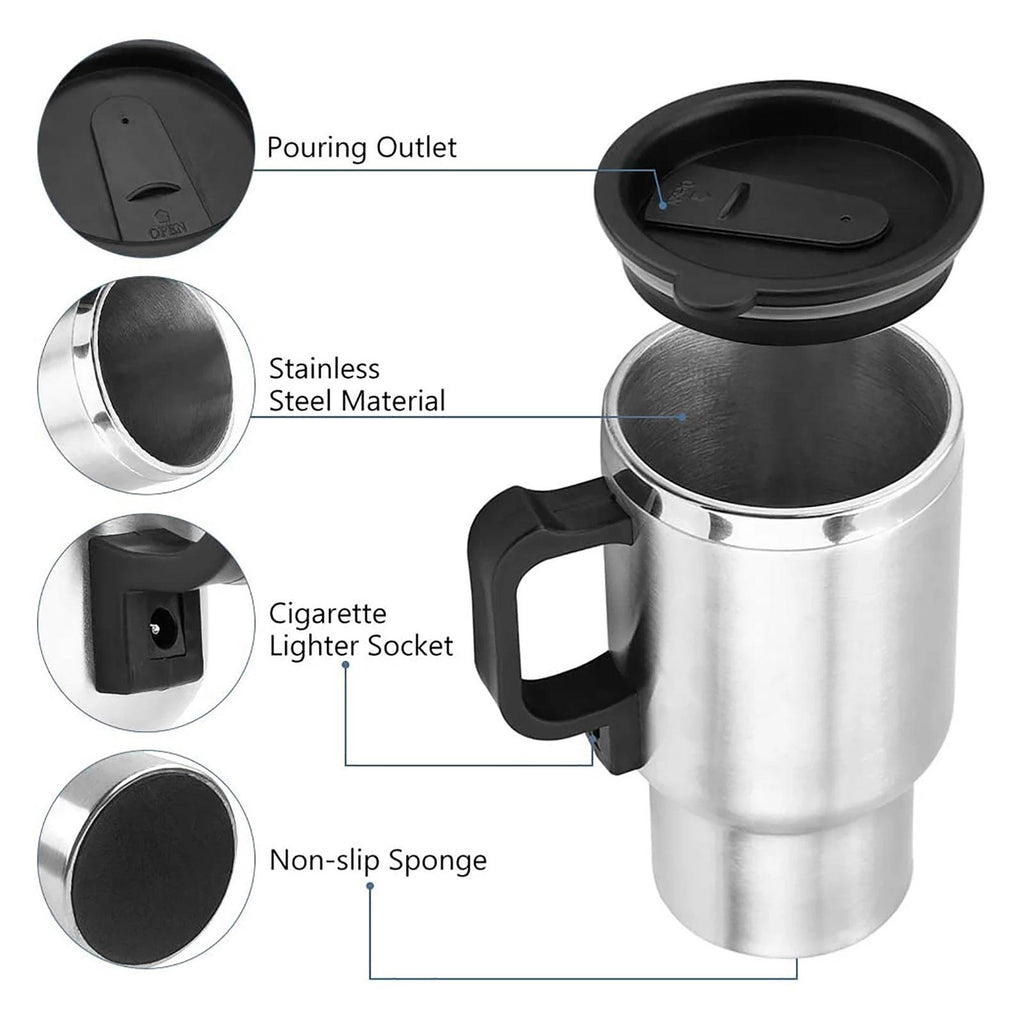 500ML 12V Car Electric Heating Cup USB Heating Cup Water Bottle Drink Mug Heater Traveling Cup with USB Heater Car Gadgets