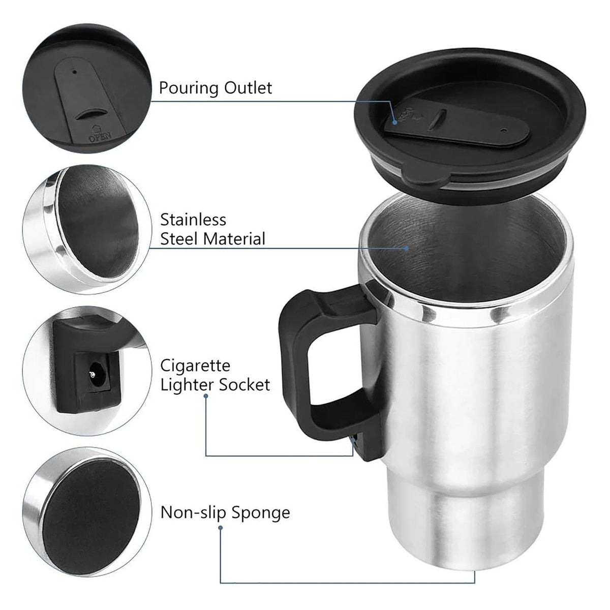 500ML 12V Car Electric Heating Cup USB Heating Cup Water Bottle Drink Mug Heater Traveling Cup with USB Heater Car Gadgets