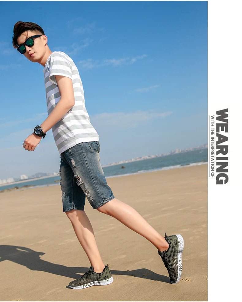 Summer Lightweight Flat Sports Shoes for Men's Outdoor New Style Mesh Casual Men's Shoes Breathable Upstream Shoes Large Size
