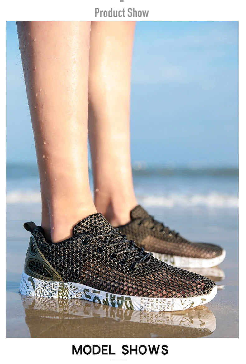 Summer Lightweight Flat Sports Shoes for Men's Outdoor New Style Mesh Casual Men's Shoes Breathable Upstream Shoes Large Size