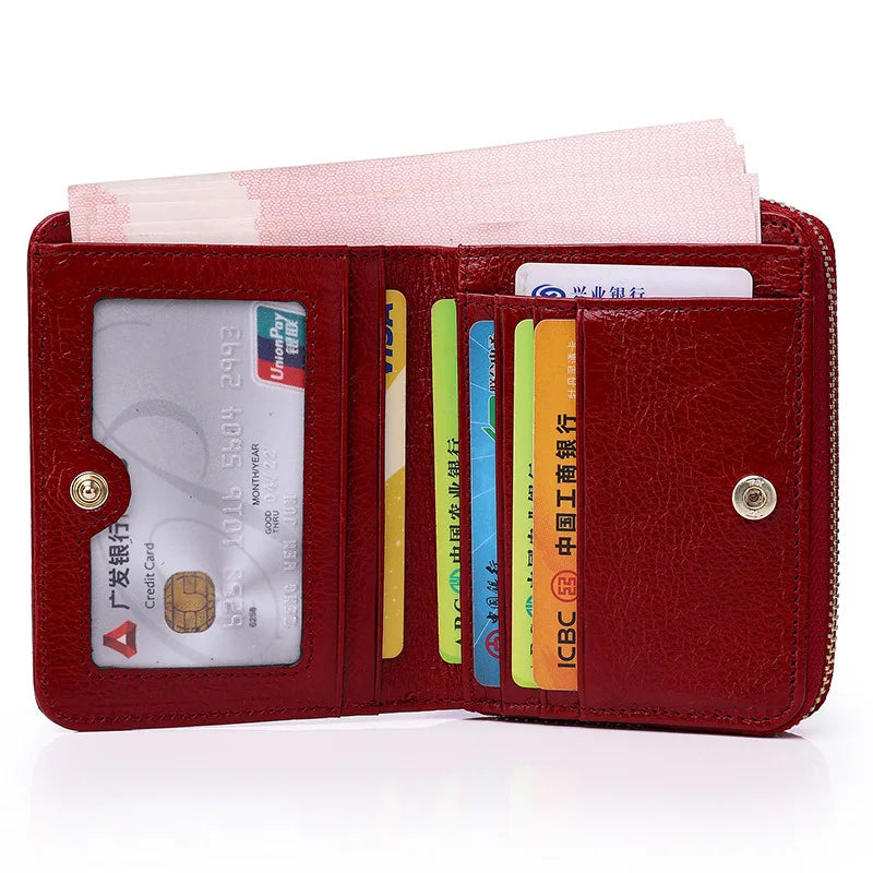 Short Genuine Leather Wallet Women Mini Real Leather Purse Floral Women Wallets Card Holder Female Purses