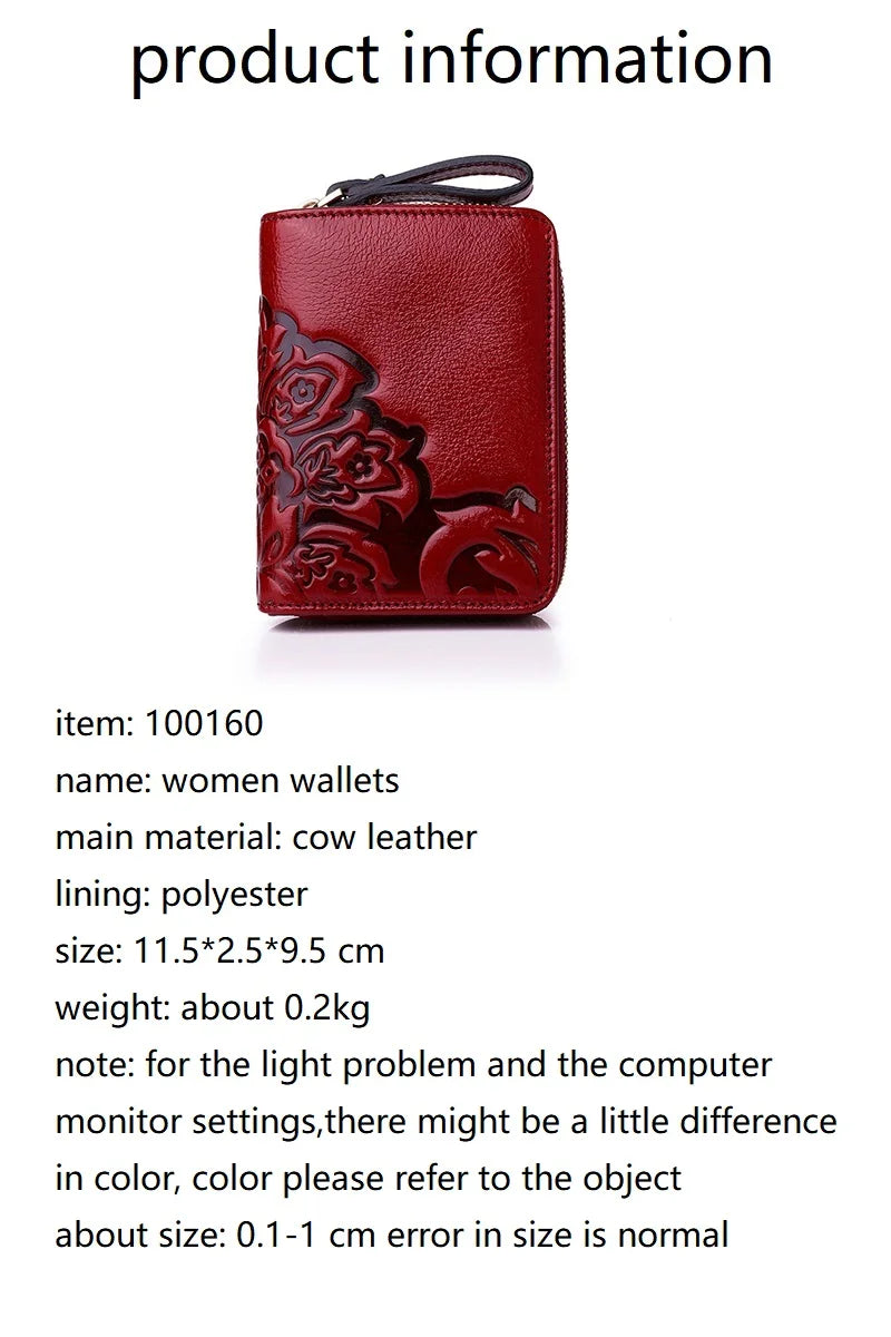 Short Genuine Leather Wallet Women Mini Real Leather Purse Floral Women Wallets Card Holder Female Purses