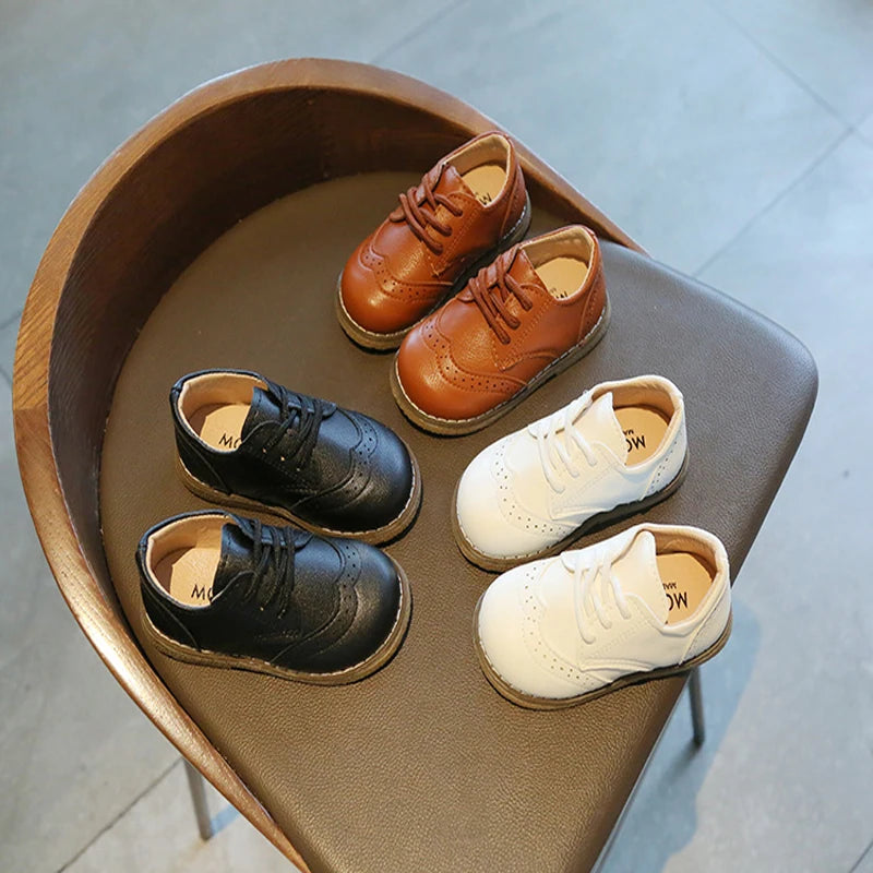 Meckior Kids Shoes Girl New Sneakers Baby Boy Girl Leather Shoes British Style Rubber Sole Baby Shoes Children's Dress Shoes