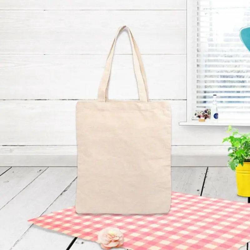 Creamy White Plain Shopping Shoulder Tote High Capacity Environmental Friendly Shopper Bags Cotton Canvas Bag Handbags Gifts