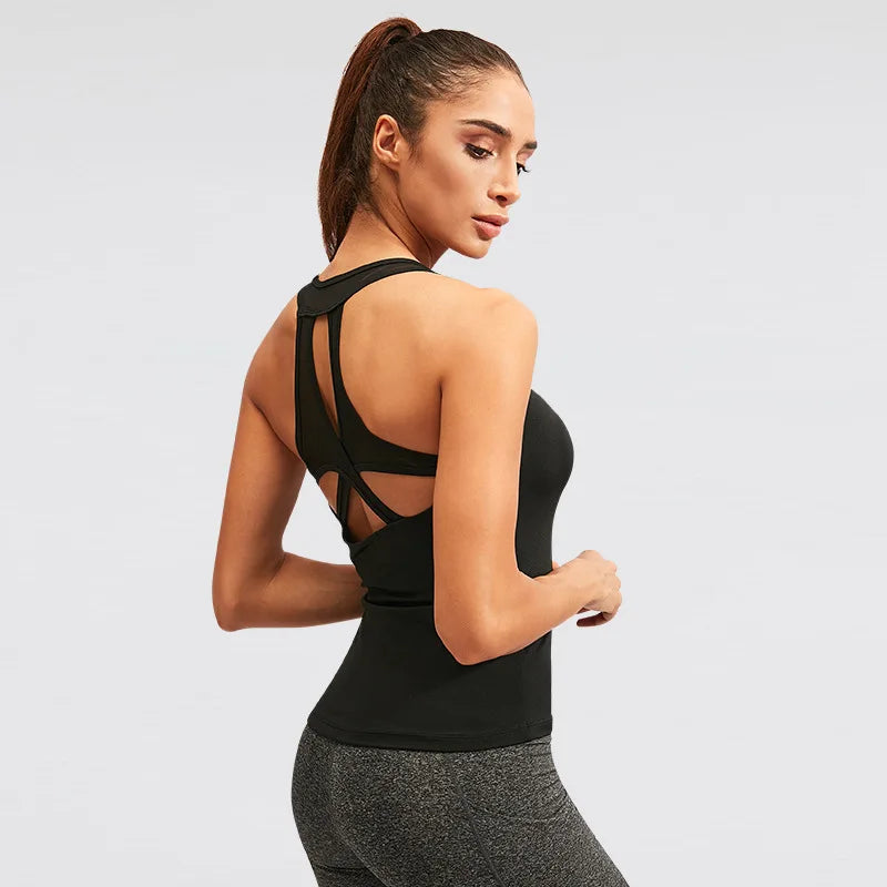 Women Yoga Vest Sexy Back Hollow Gym Sleeveless Shirt Fitness Sport Tops Quick Dry Breathable Pilate Running Singlet Custom Logo