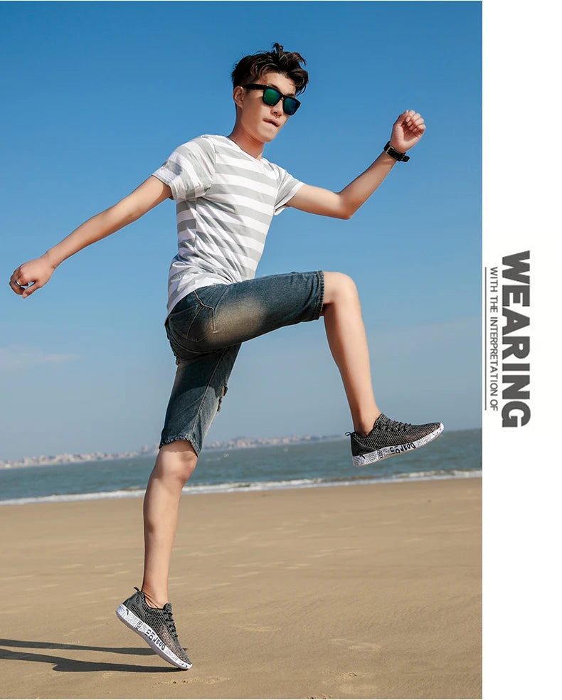 Summer Lightweight Flat Sports Shoes for Men's Outdoor New Style Mesh Casual Men's Shoes Breathable Upstream Shoes Large Size