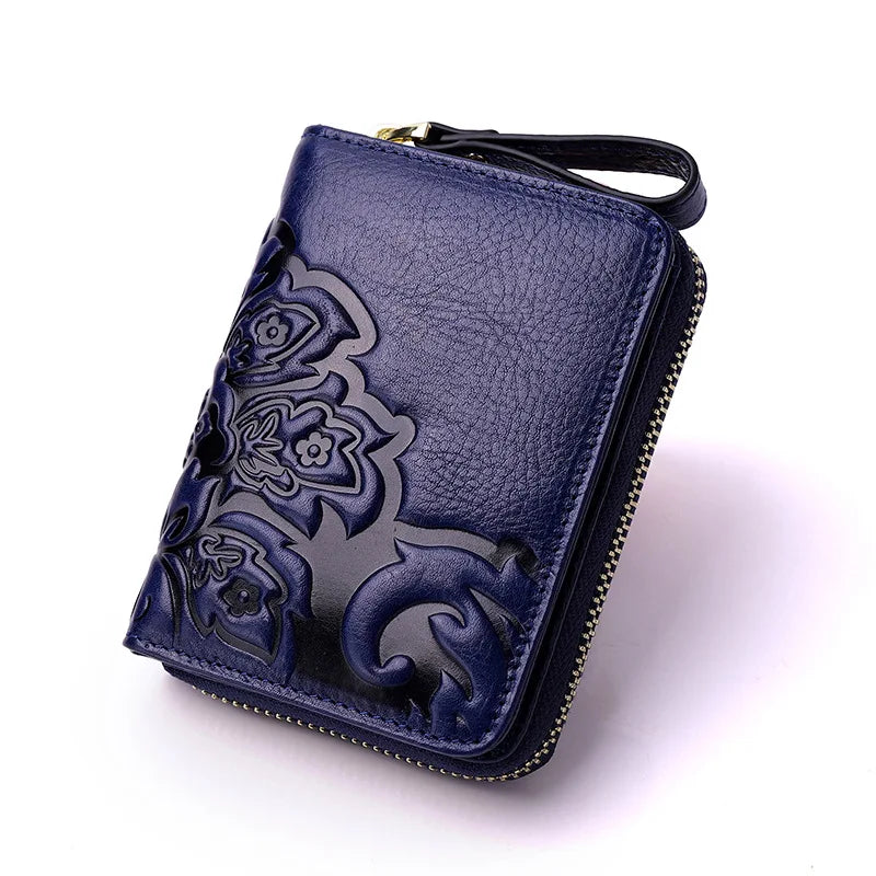 Short Genuine Leather Wallet Women Mini Real Leather Purse Floral Women Wallets Card Holder Female Purses