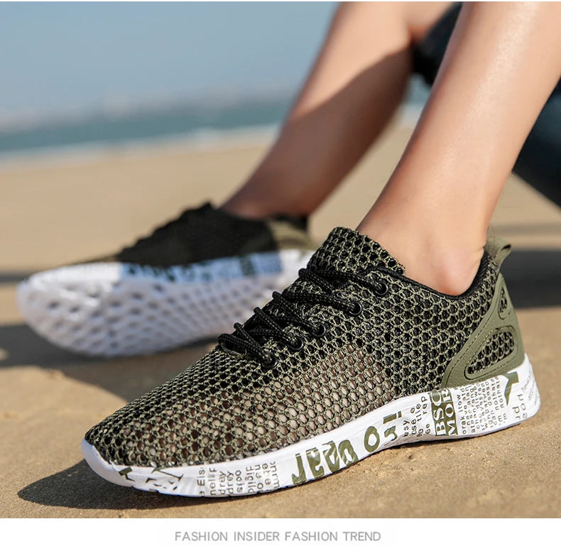 Summer Lightweight Flat Sports Shoes for Men's Outdoor New Style Mesh Casual Men's Shoes Breathable Upstream Shoes Large Size