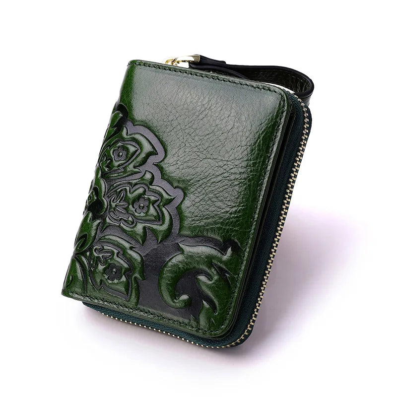 Short Genuine Leather Wallet Women Mini Real Leather Purse Floral Women Wallets Card Holder Female Purses