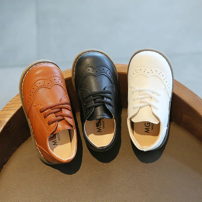 Meckior Kids Shoes Girl New Sneakers Baby Boy Girl Leather Shoes British Style Rubber Sole Baby Shoes Children's Dress Shoes