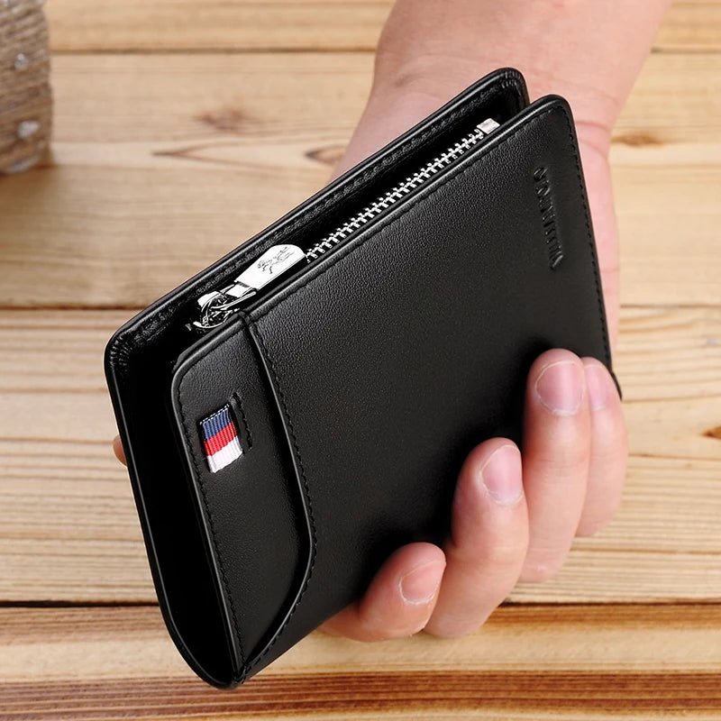 Genuine leather Wallet men's wallet business card holder business men's short Wallet Zipper Leather Wallet