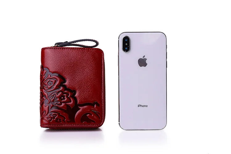 Short Genuine Leather Wallet Women Mini Real Leather Purse Floral Women Wallets Card Holder Female Purses