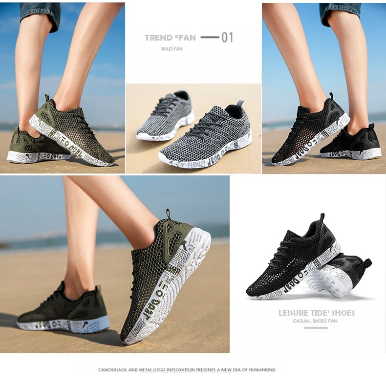 Summer Lightweight Flat Sports Shoes for Men's Outdoor New Style Mesh Casual Men's Shoes Breathable Upstream Shoes Large Size