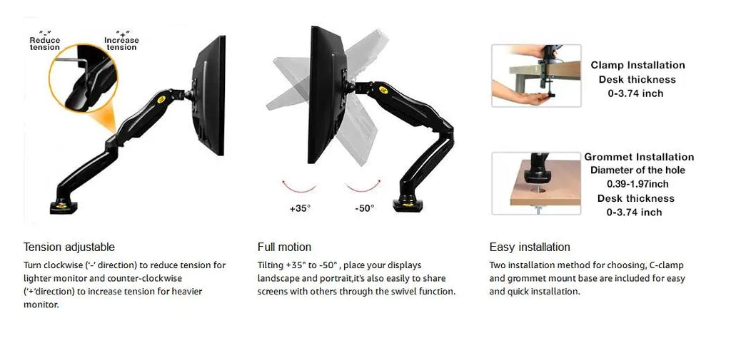Adjustable PC Monitor Arm Support NB F80 Single Monitor Bracket Up To 30 Inches Computer Desk Mount Stand Adjustable Gas Spring