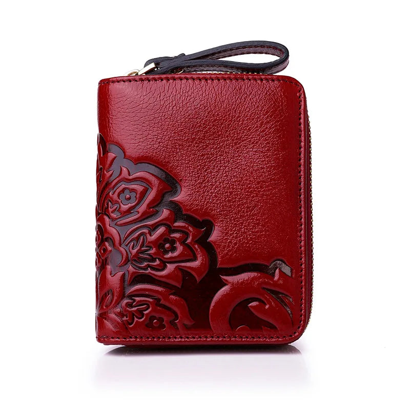 Short Genuine Leather Wallet Women Mini Real Leather Purse Floral Women Wallets Card Holder Female Purses