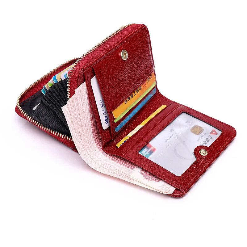 Short Genuine Leather Wallet Women Mini Real Leather Purse Floral Women Wallets Card Holder Female Purses