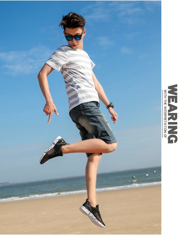 Summer Lightweight Flat Sports Shoes for Men's Outdoor New Style Mesh Casual Men's Shoes Breathable Upstream Shoes Large Size
