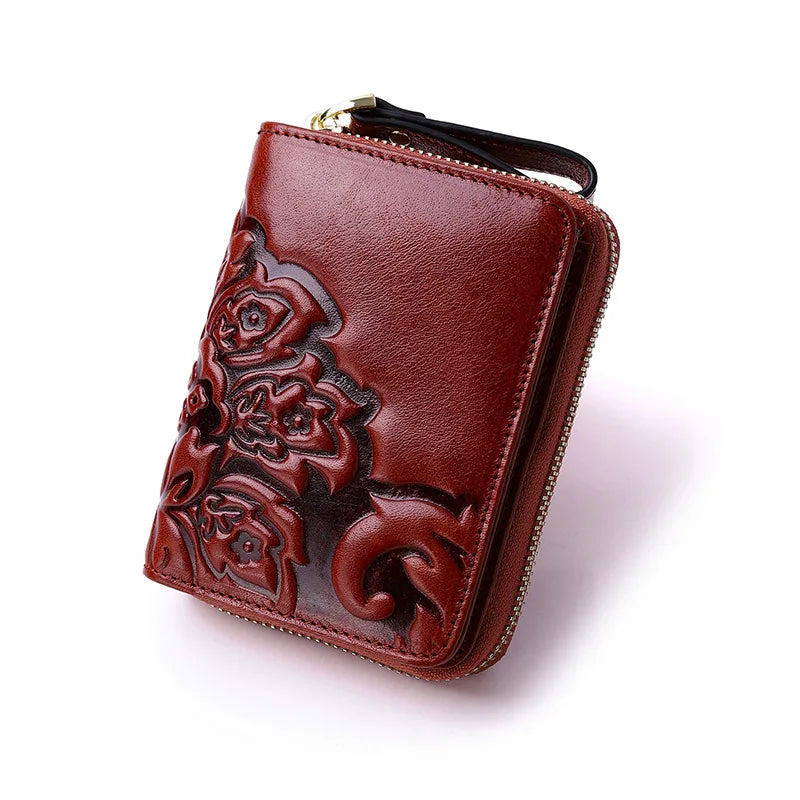 Short Genuine Leather Wallet Women Mini Real Leather Purse Floral Women Wallets Card Holder Female Purses