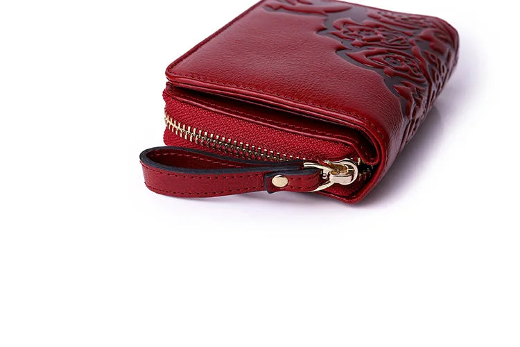 Short Genuine Leather Wallet Women Mini Real Leather Purse Floral Women Wallets Card Holder Female Purses