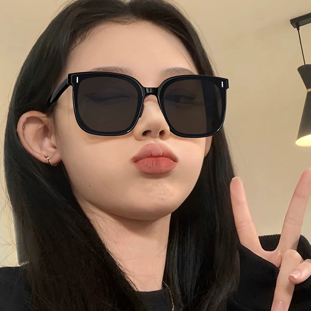 New Gm Sunglasses with Large Frames That Make the Face Look Smaller, Korean Style Trendy Ins Black Frame Internet Celebrity Style Street Style Popular Sunglasses for Women