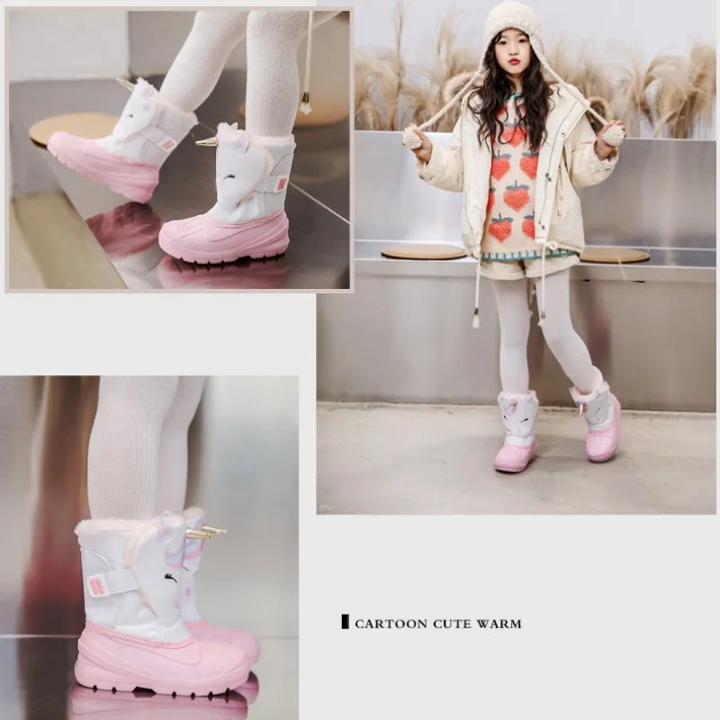 Kids Plush Snow Boots Children Waterproof Anti-Slippery Keep Warm In Winter Padded Cotton Shoes Soft Flat Sole Footwear