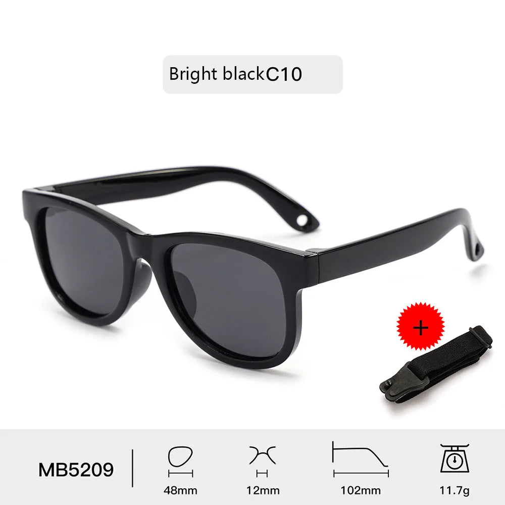 Kids Polarized Sunglasses Bendable Flexible Sunglasses with Strap Children Square Silicone Frame Mirrored UV400 Eyewear