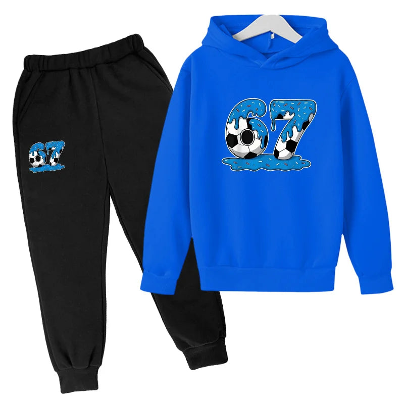Six to seven-year-old children's sportswear set 67 Children's clothing hooded shirt + pants set 2-piece set for 3-12 year olds