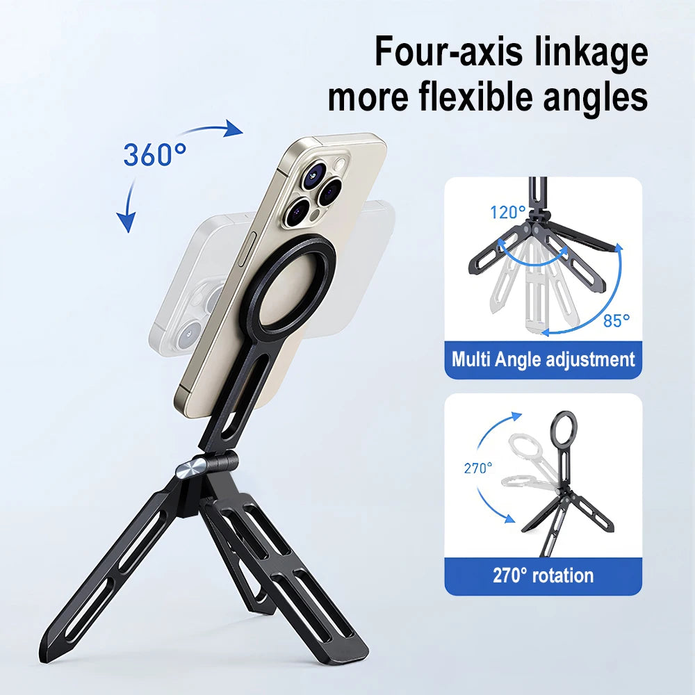 Alloy Phone Tripod Carabiner-Mounted For iPhone Portable Dual-sided Magnetic Tripod Desk Mount Phone Handle Holder