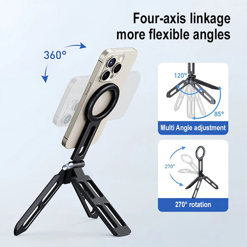 Alloy Phone Tripod Carabiner-Mounted For iPhone Portable Dual-sided Magnetic Tripod Desk Mount Phone Handle Holder