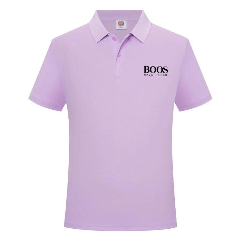 Men's Classic Letter Print Polo Shirt Breathable Lapel Short Sleeve Solid Color Business Casual Golf Workwear Top Daily T-Shirt