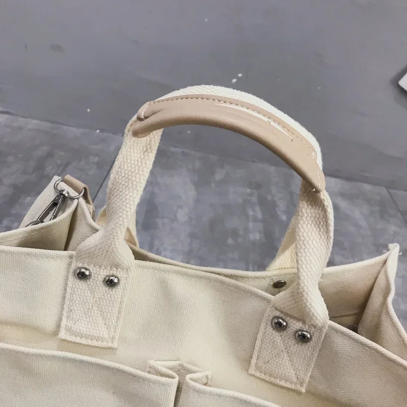 Boutique De FGG Stylish Handbags Canvas Large Women Casual Shoulder Bags with Handle Versatile Ladies Satchels Crossbody Bags