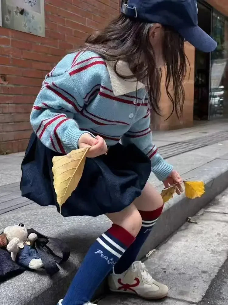 Children Clothes 2025 Spring and Autumn New Girl's Clothes Fashion Striped Girl's Knitted Sweater or Bud Skirt