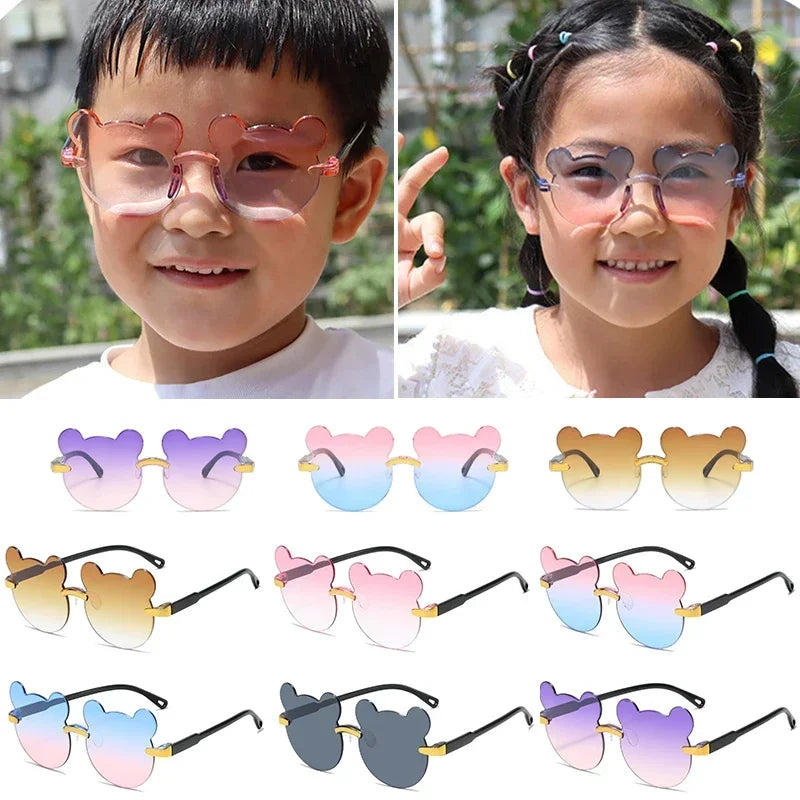 Kids Sun Sunglasses Bear Shape Cartoon Children Glasses Rimless UV400 Child Eyeglasses Outdoor Anti-Glare Girls Boys Sunglasses