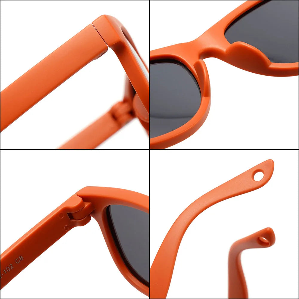 Kids Polarized Sunglasses Bendable Flexible Sunglasses with Strap Children Square Silicone Frame Mirrored UV400 Eyewear