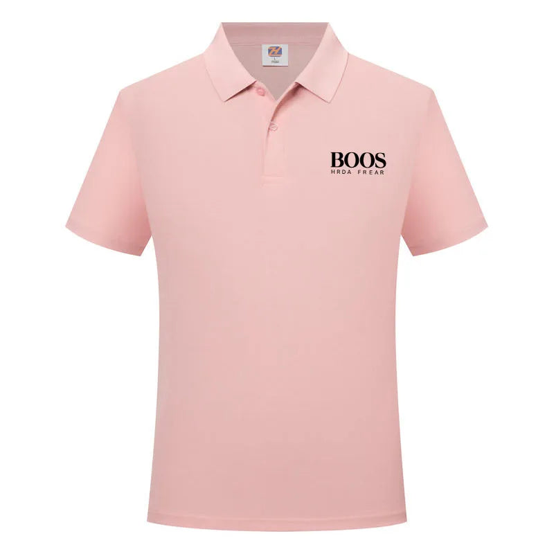 Men's Classic Letter Print Polo Shirt Breathable Lapel Short Sleeve Solid Color Business Casual Golf Workwear Top Daily T-Shirt