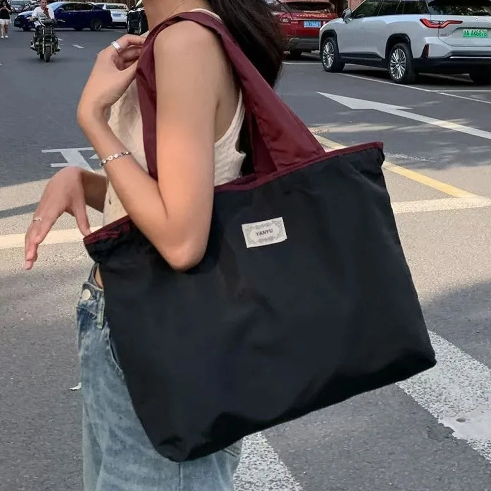 Portable Shopping Bags for Supermarket Waterproof Folding Bag Shopper Large Capacity Female Fashion Shoulder bag Casual Tote Pou