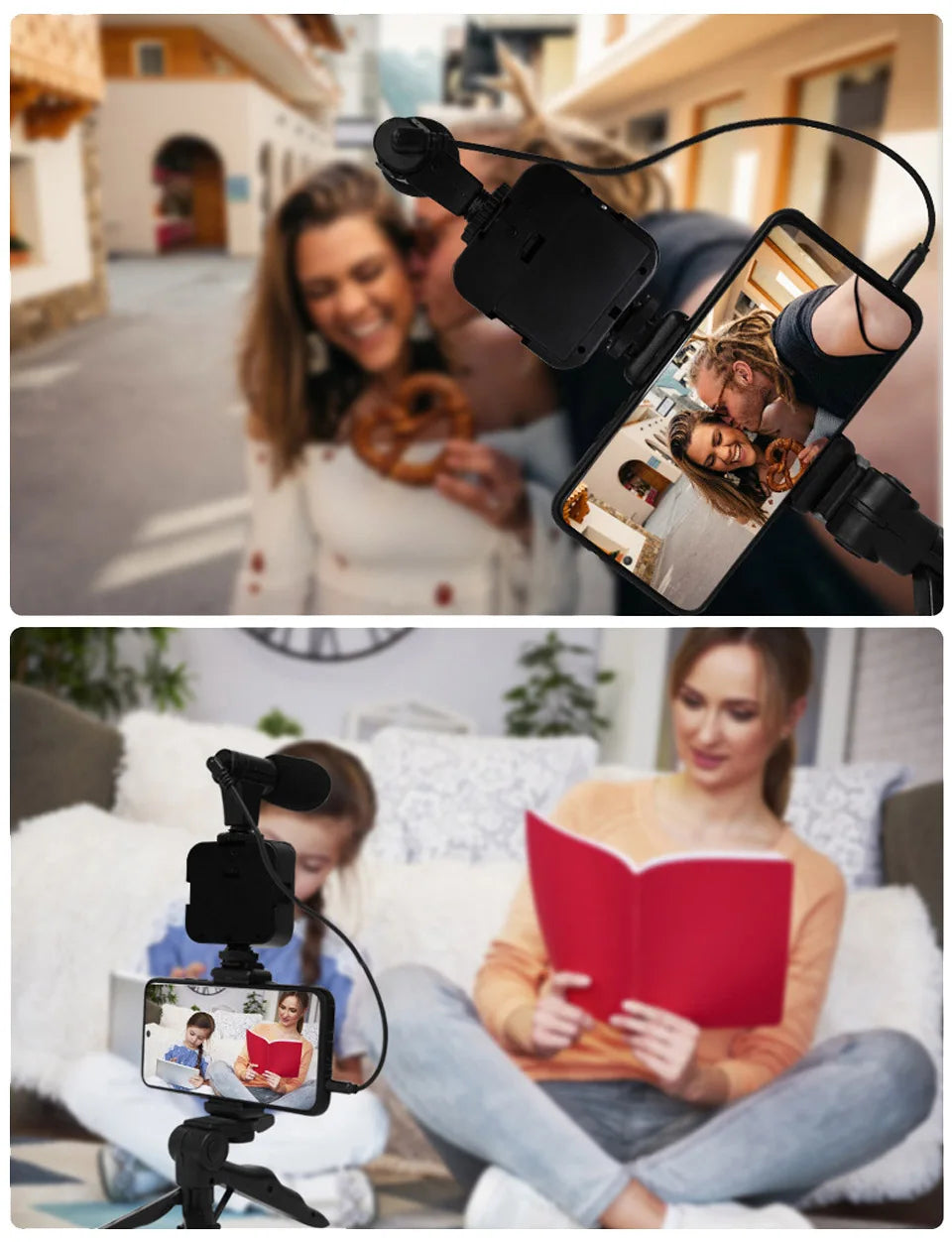 Phone Holder Photography Lighting Smartphone Video Kit Microphone LED Selfie Tripod Recording Handle Portable Stabilizer Bracket