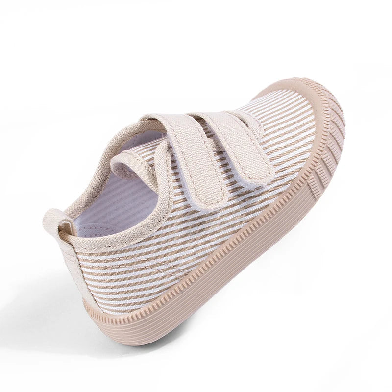 2026 Spring Kids' Casual Canvas Shoes | Striped Velcro Soft Sole Baby Shoes for Boys & Girls
