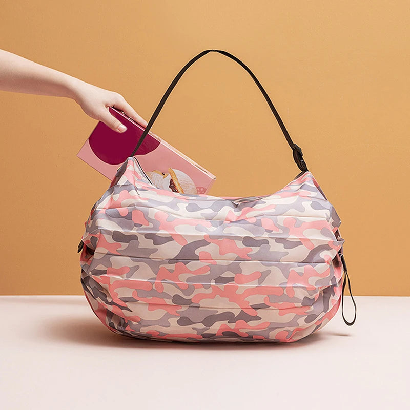 New Foldable Shopping Bag Space Save Reusable Supermarket Grocery Shopping Bag Travel Beach Fitness Sports Bag One-Shoulder