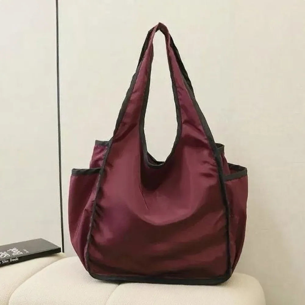 Reusable Large Capacity Shopping Bag Waterproof Foldable Tote Bag Color Blocking Polyester Eco-Friendly Bag Grocery