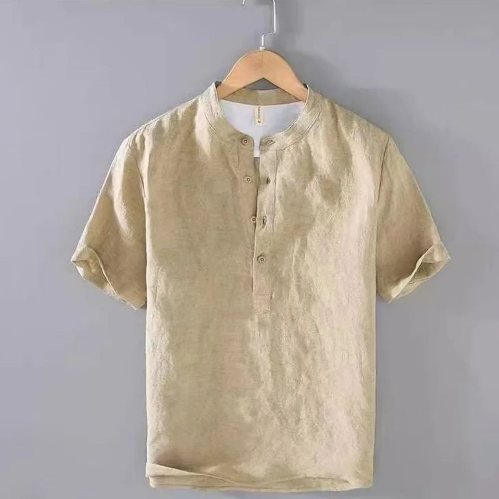 Men's Short Sleeve T-shirt Cotton and Linen Casual Men T-shirts Solid Color Summer Shirt Male Cozy Breathable