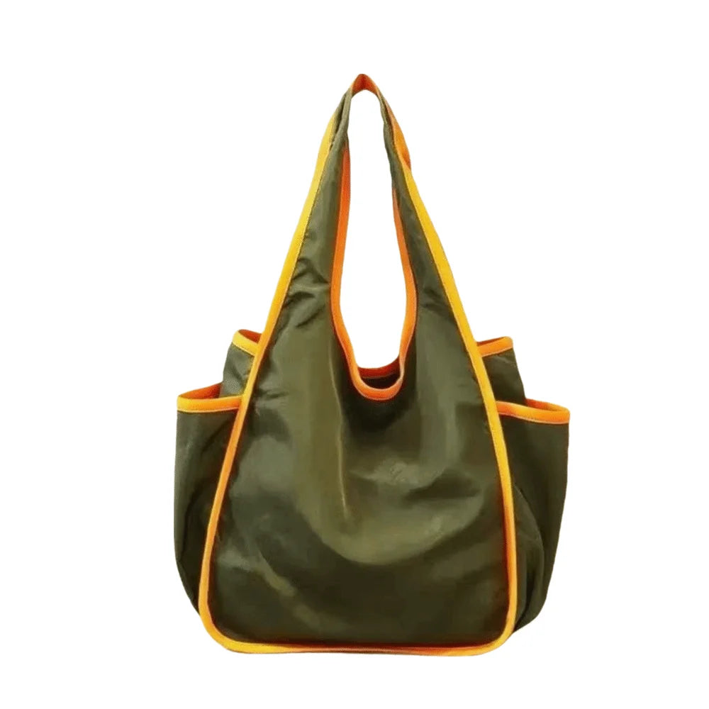 Reusable Large Capacity Shopping Bag Waterproof Foldable Tote Bag Color Blocking Polyester Eco-Friendly Bag Grocery