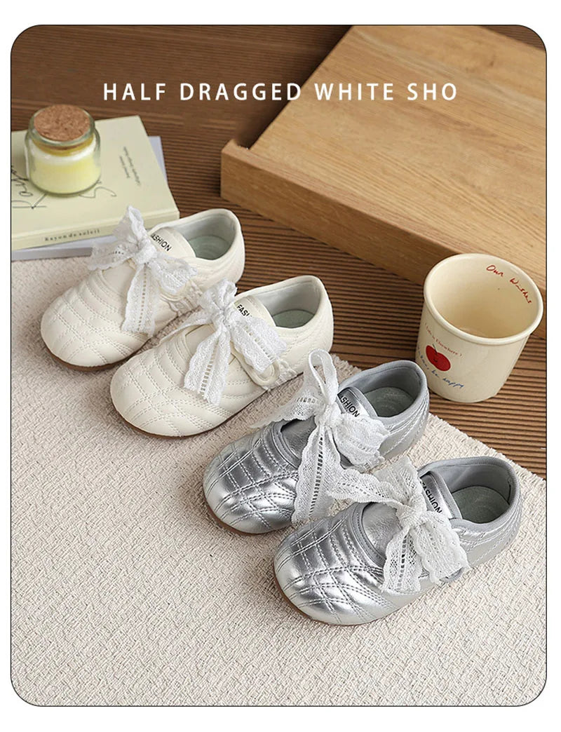 26-30 Size New Summer Kids Leather Shoes Korean Cute Lace Children Soft Soled Shoes Solid Color Thin Girls Nude Shoes