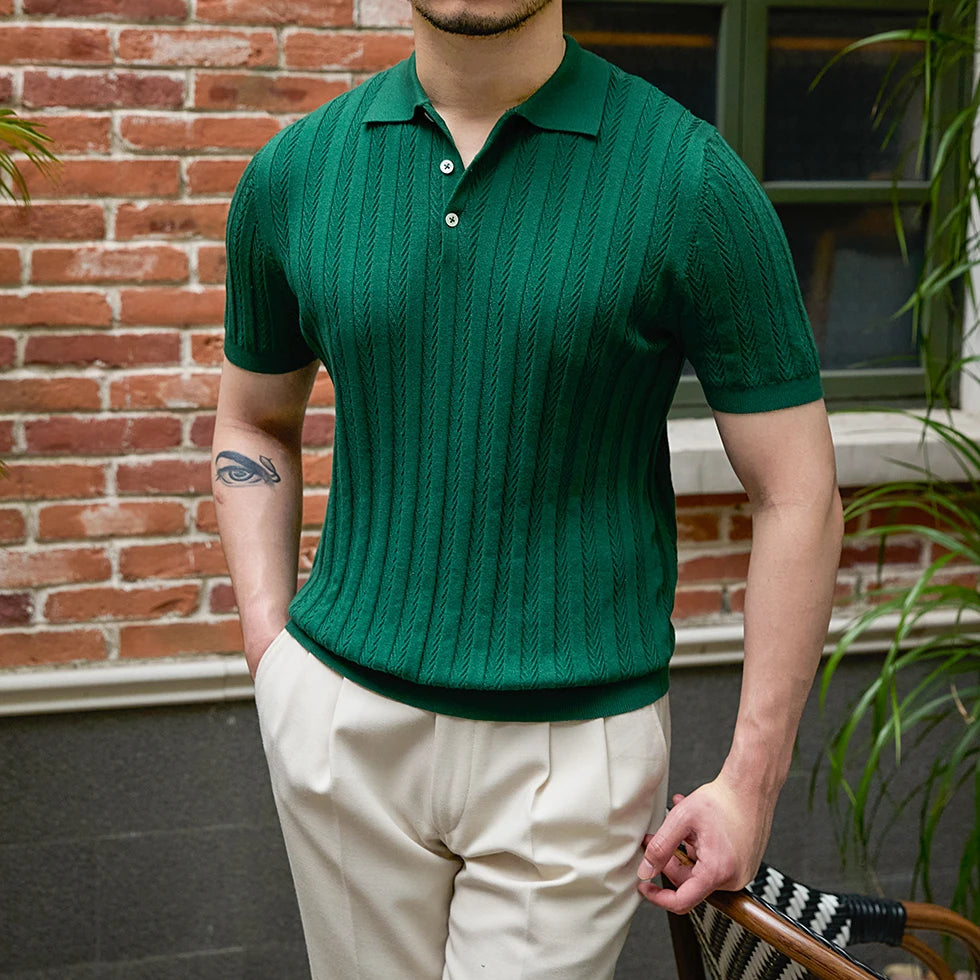 Mr. Lusan Jacquard Herringbone Lapel Polo Shirt 