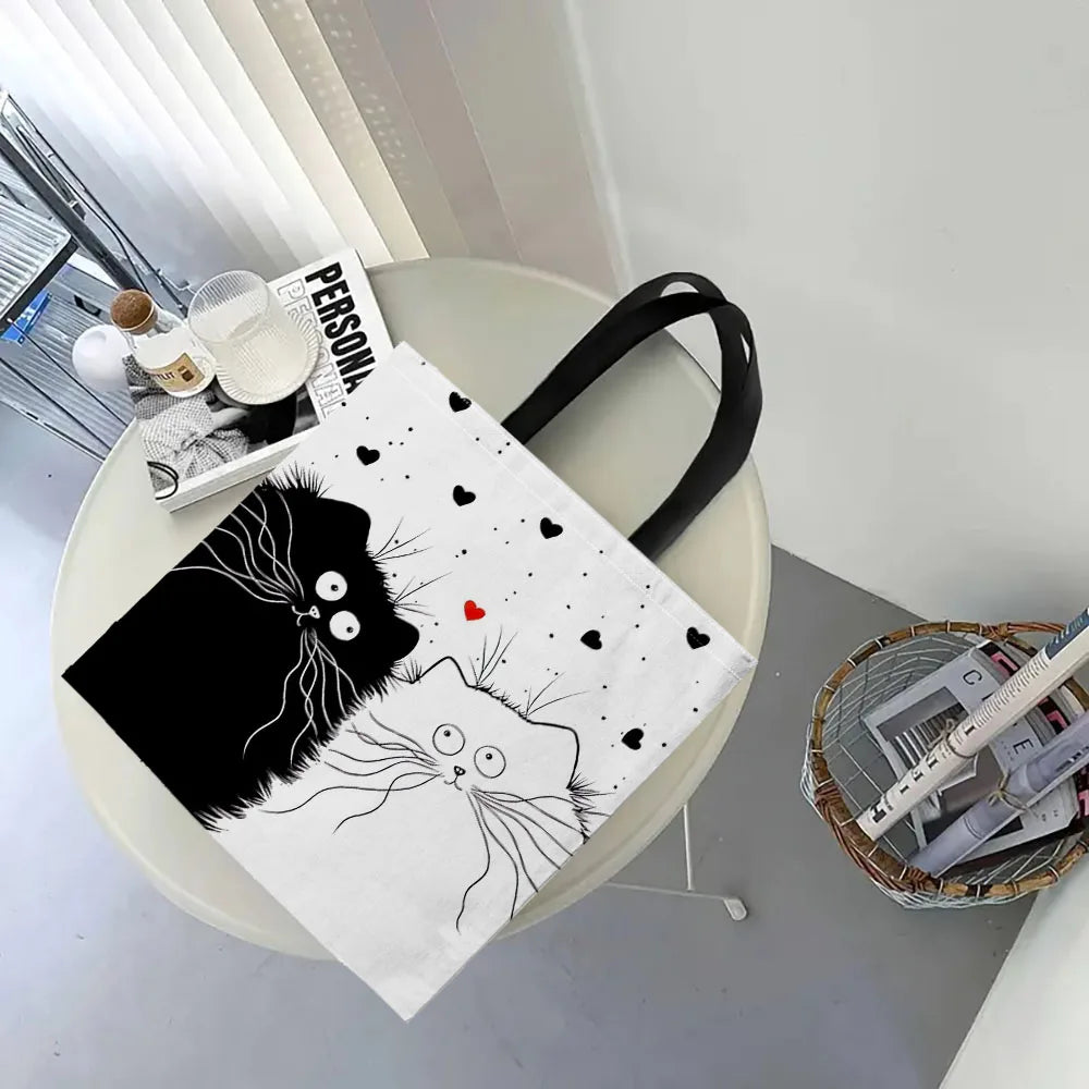 Shopper Bag High-Definition Digital Printed Shopping Bag Cat Pattern Environmentally Friendly And Portable Linen Bag