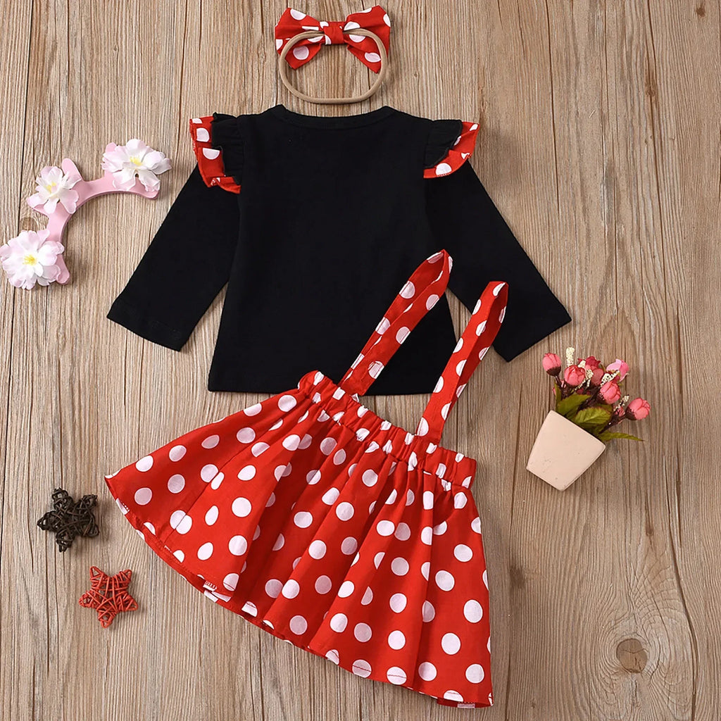 1-5 Years Children Outfit Baby Clothing Set Girl Summer Birthday Costume Kids Dots Tops Skirt Cosplay Dress with Headband