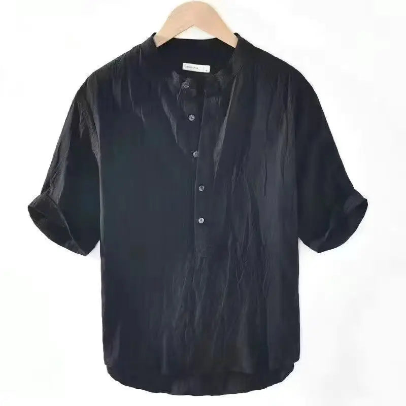 Men's Short Sleeve T-shirt Cotton and Linen Casual Men T-shirts Solid Color Summer Shirt Male Cozy Breathable