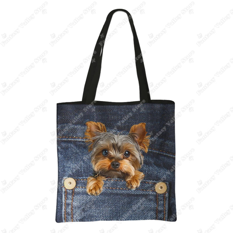 Funny Pocket Dog Shopping Bags Pet Bulldog Dachshund Beagle Schnauzer Dogs Tote Bag Large Capacity Storage Bag Women Handbag