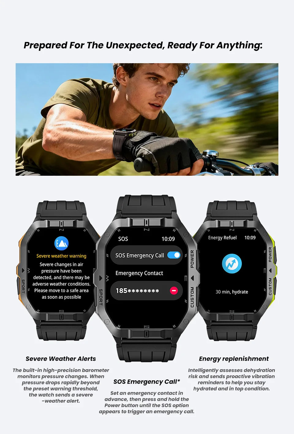 Smart Watch For Men Women Built-in GPS&Compass Barometric Altimeter ST six-axis sensor Altimeter Health Monitoring SOS Function