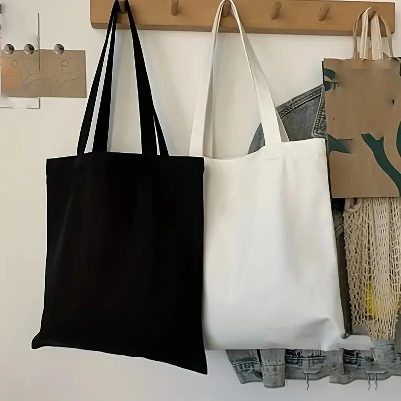 Shopping Travel Essential Simple Casual Shoulder Bag for Women Solid Color Canvas Large Capacity Handheld Bag